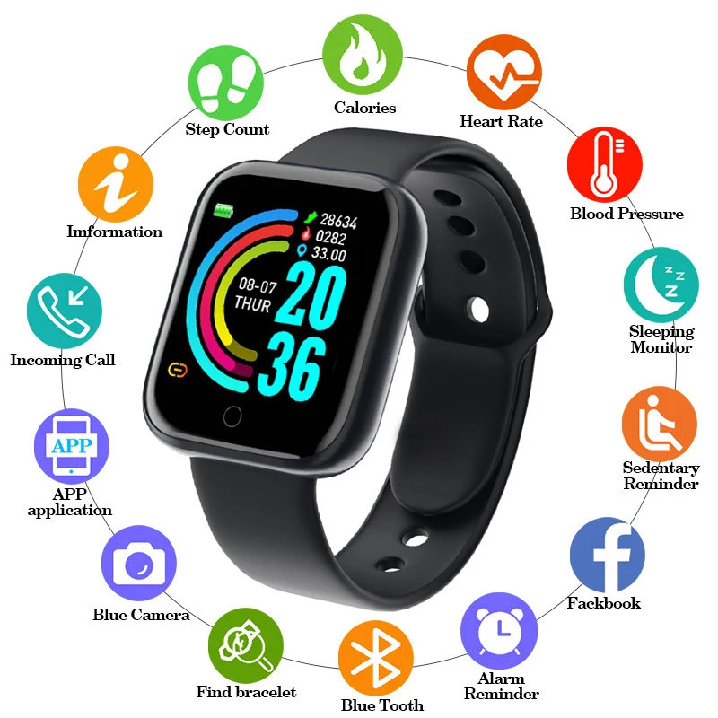 

2022New D20pro Smart Watch For Android IOS Men Women Fitness Bracelet Heart Rate Blood Pressure Y68 Smartwatch Sport Watch Clock