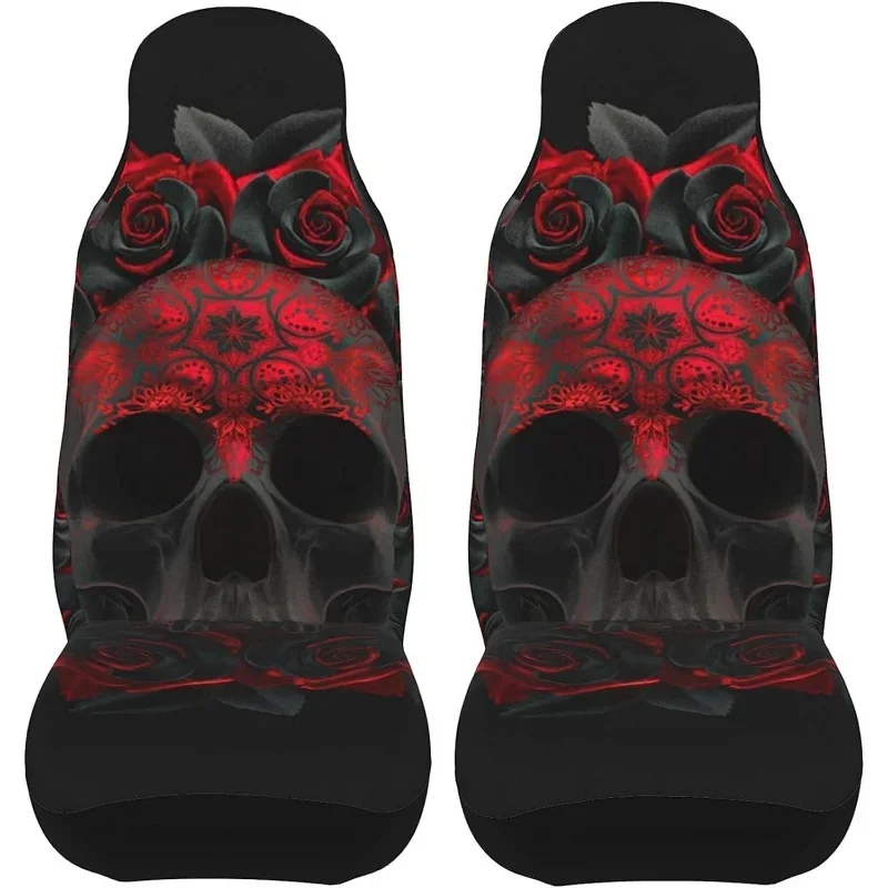 

Black Red Skull Rose Covers Set 2 Pcs Front Seat Protector Accessories For Universal Car SUV Van Truck One Size