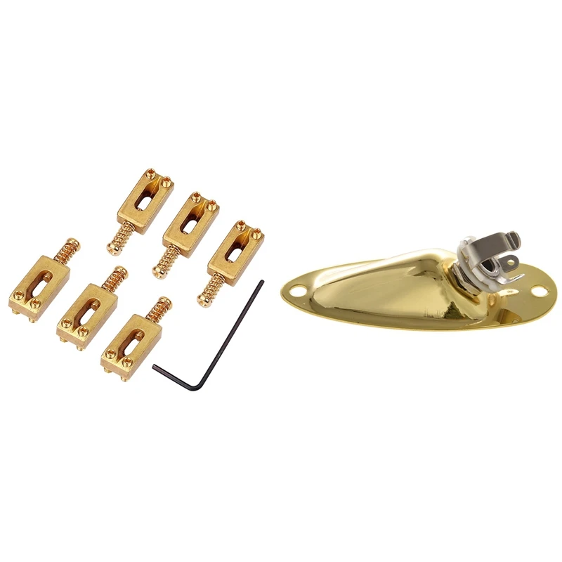 

1Pcs Boat Jack Plate Sockets For Fender Strat Guitar With 6Pcs Guitar Saddles Dice Bridge For Electric Guitar