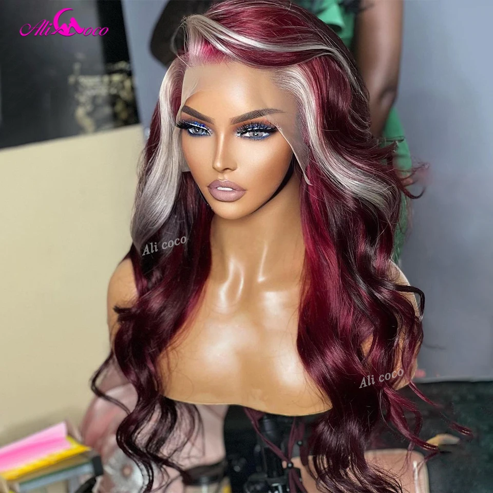 

Highlight 99J Burgundy Blonde Human Hair Wigs HD 13X6 Lace Frontal Wig Highlight Blonde Body Wave Lace Front Wig For Women