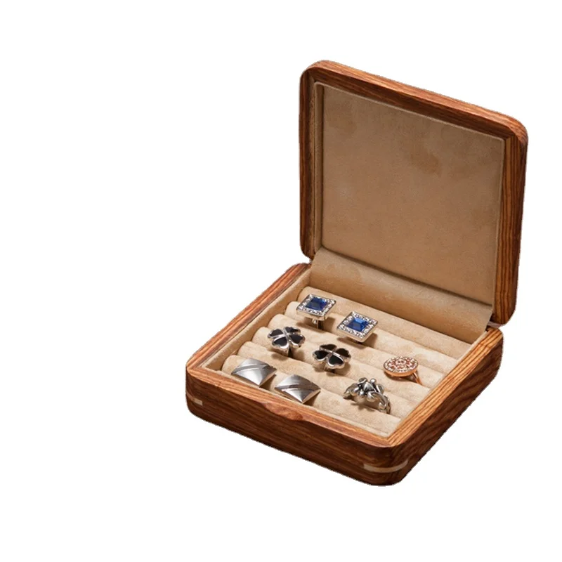 

Stocked Customize Logo Ring Box Wood Luxury Jewelry Ring Box For Storage