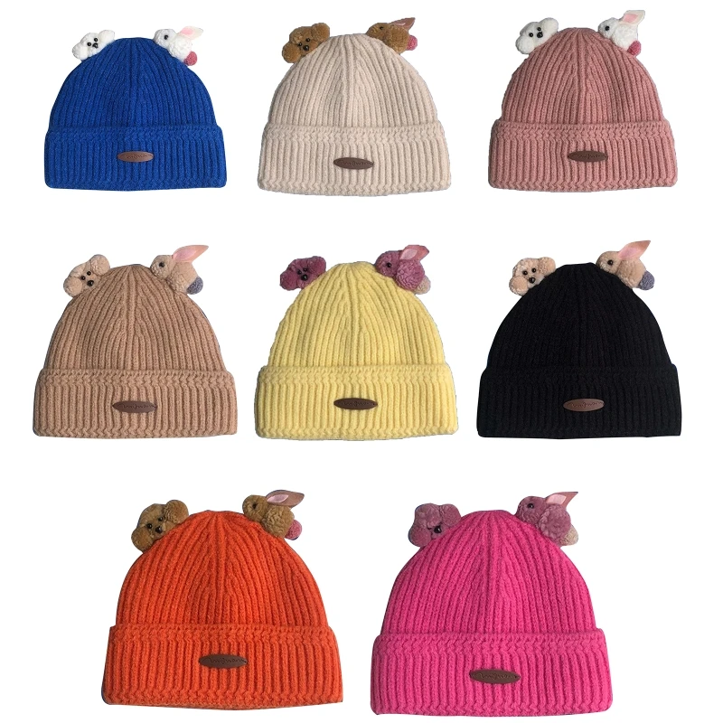 2XPC Candy Color Knitted Hat Cute Beanie Hat All-match Warmth Gift for Valentine Day