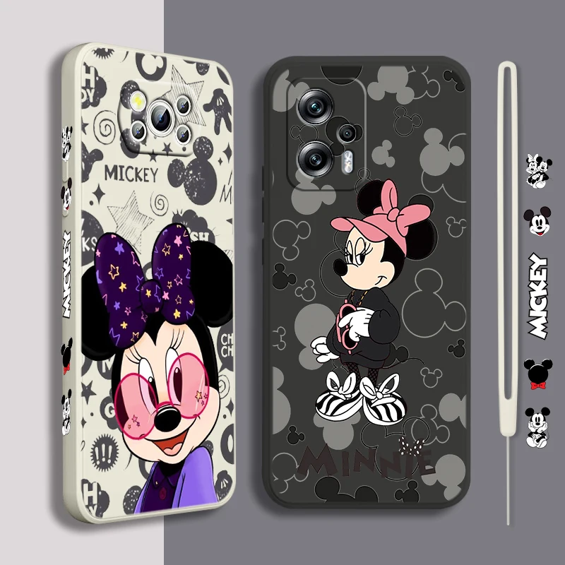 

Fashion Minnie Mickey Cool For Xiaomi POCO X5 M5 C40 M4 X4 F4 C40 X3 NFC F3 GT M4 M3 M2 Pro 4G 5G Liquid Left Rope Phone Case