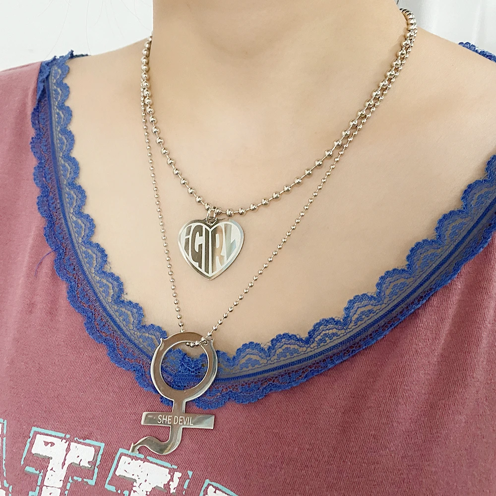

Goth Stainless Steel Female Symbol Internet Girl She Devil Igirl Choker Necklace Women Heavy Gothic Streetwear Chain Necklace