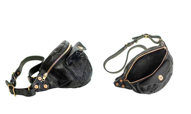 Fashion luxury genuine  leather men's small chest bag fashion high-quality natural real cowhide sport motorcycle crossbody bag