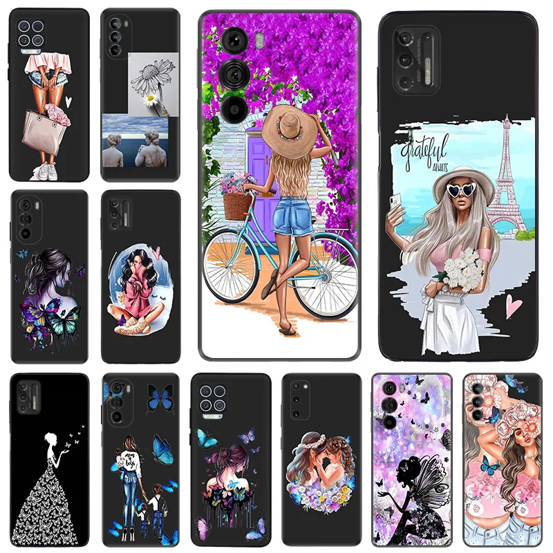 Аксессуары для Moto G50 G51 G30 G31 G60 G71 G22 G32 G52 G72 G73 G53 G9 Baby Girl голубая бабочка ангел черный