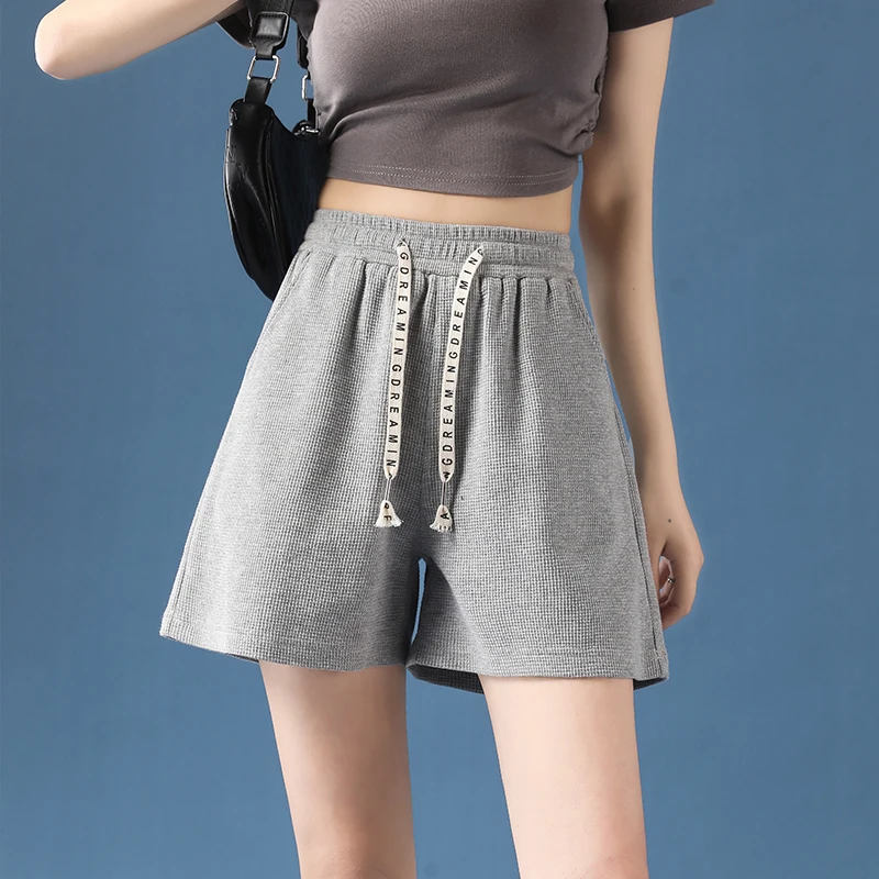 Women Shorts Traf High Waisted Loose Wide Leg Short Pants Women Clothing Booty Shorts Waffle Fabric Y2K Korean Fashion PELEDRESS