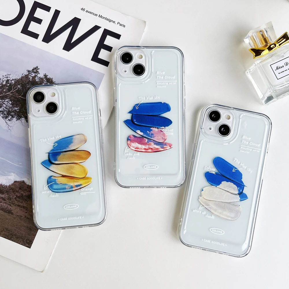 

Colorful Sky Cloud Oil Painting Phone Case for iPhone 13 11 12 Pro X XS Max XR 7 8 Plus Shockproof Soft Transparent Cover Shell