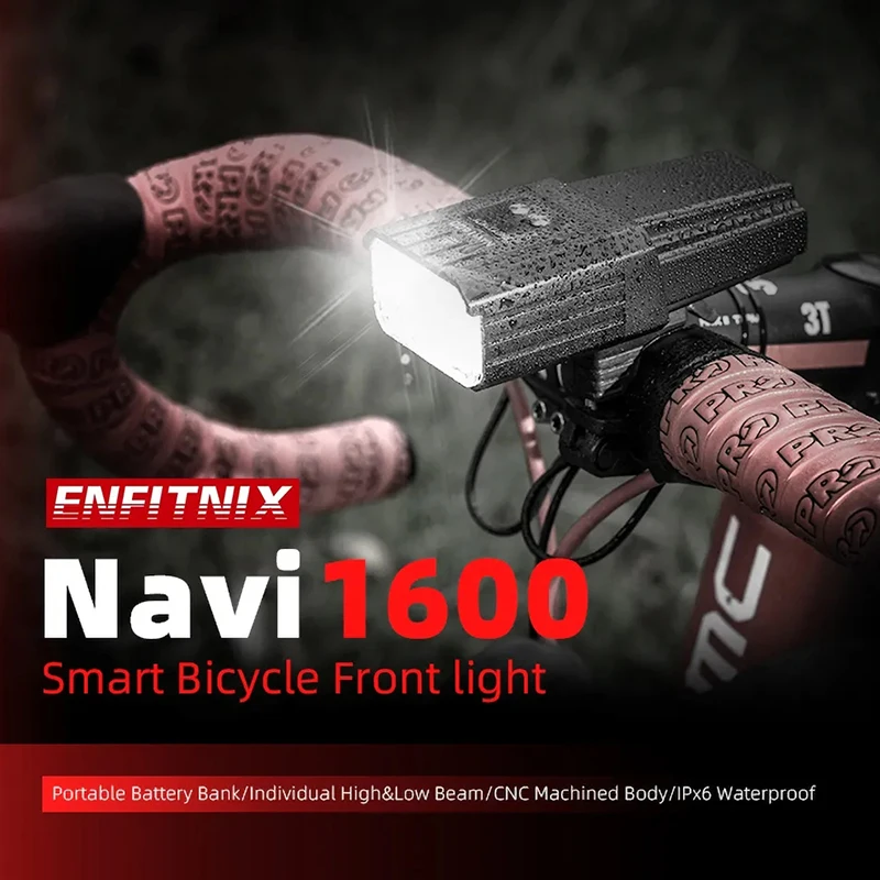 

Светодиодные фары Enfitnix Navi1600, переключаемые фары дальнего и ближнего света для горного велосипеда, велосипедные фары типа C, перезаряжаемые 1600 лм