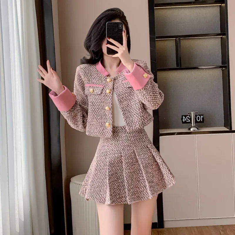 Высококачественная французская твидовая одежда зимняя женский комплект из 2