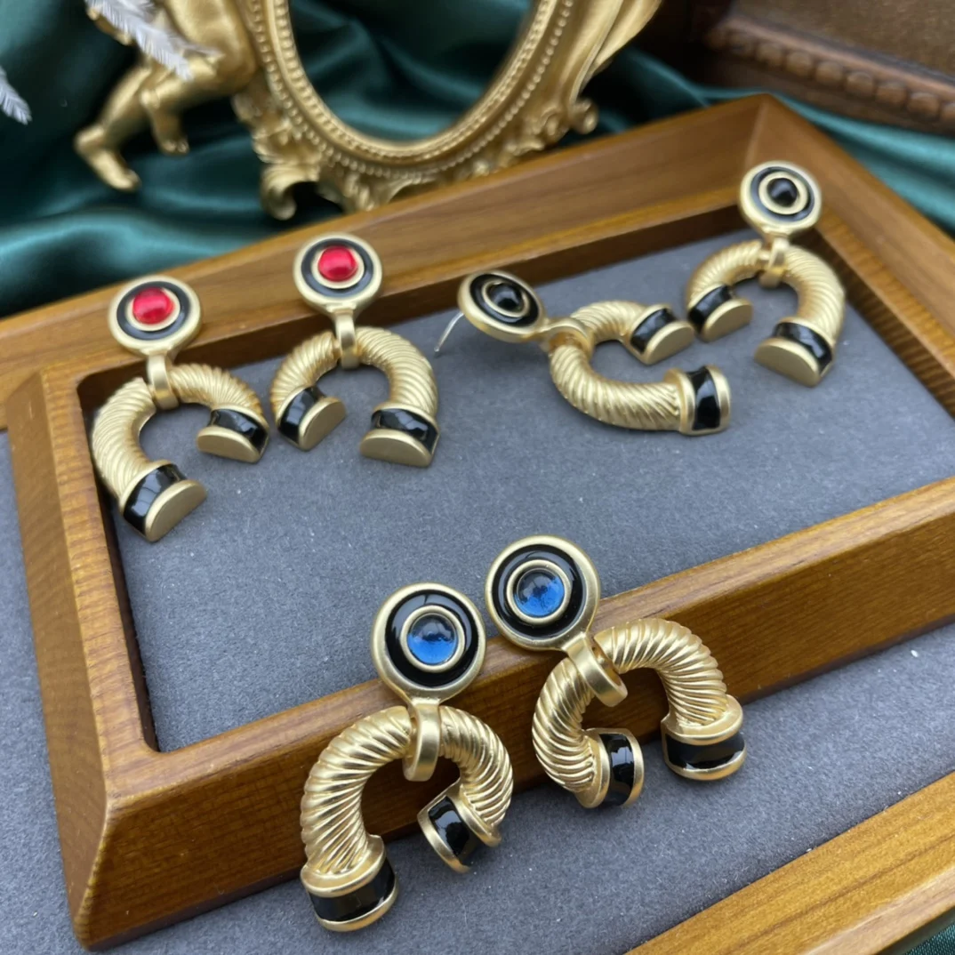 

Medieval Vintage love design symmetry rules colored glaze hand enamel palace earrings