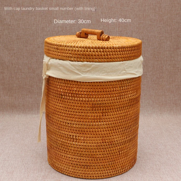 

Pastoral Style Rattan Weaving Dirty Clothes Laundry Basket Simple Household Toy Clothes Storage Organiser Rattan Basket