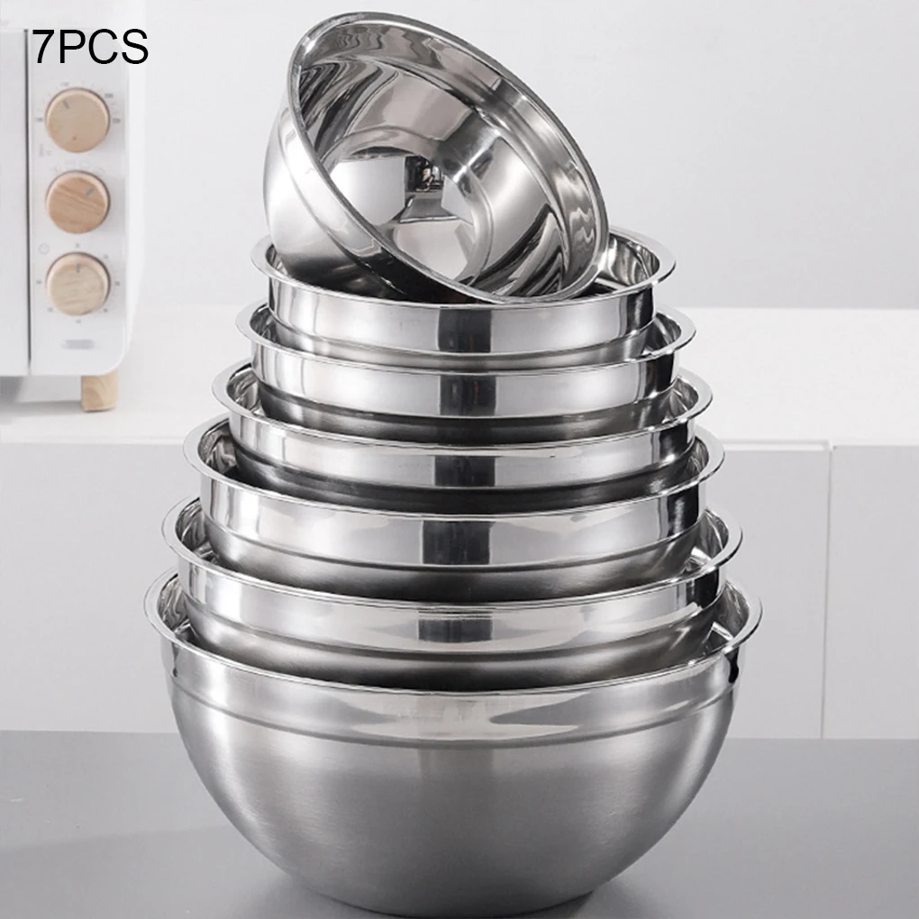 

7pcs Stainless Steel Mixing Bowls Non-Slip Nesting Whisking Salad Bowls Set Mixing Bowls For Cooking Baking Storage