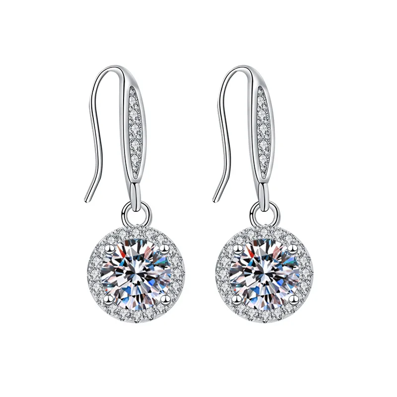 

Moissanite Earhook Earrings Temperament Four Claws Inlaid Full Diamond Round Earrings Female Jewelry