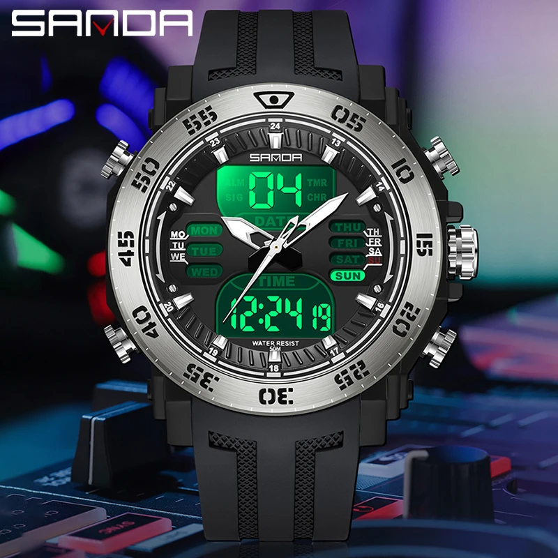 

SANDA 2022 Men Watches Sport Military Quartz Watch 50M Waterproof Wristwatch for Male LED Digital Clock Relogios Masculino 6029