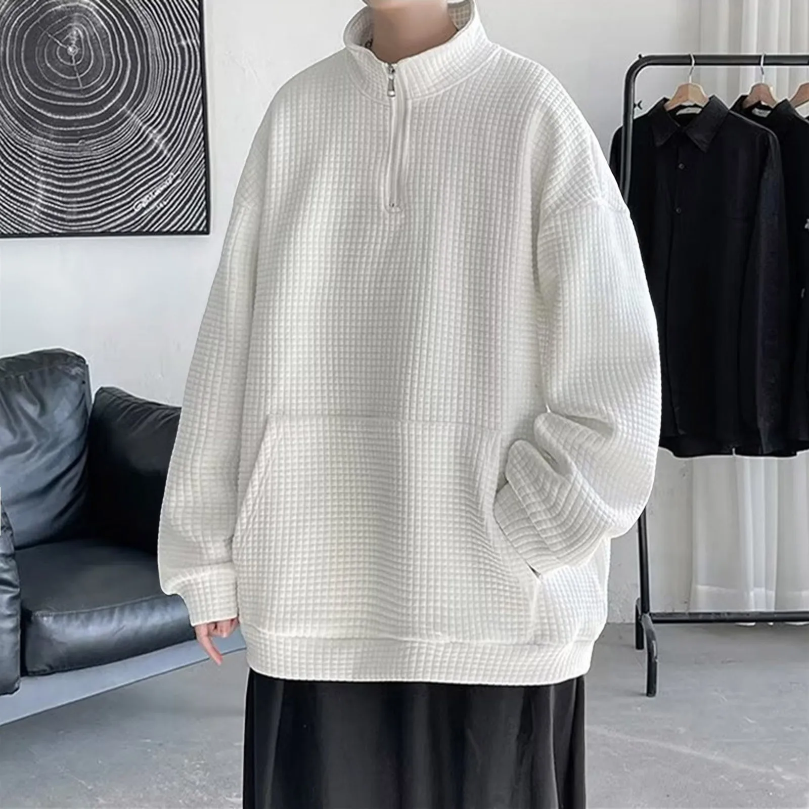 

Sweatshirts Men Autumn New Arrival American Style Vintage Loose Casual Design Solid Color Outwear All-Match Harajuku Pullover