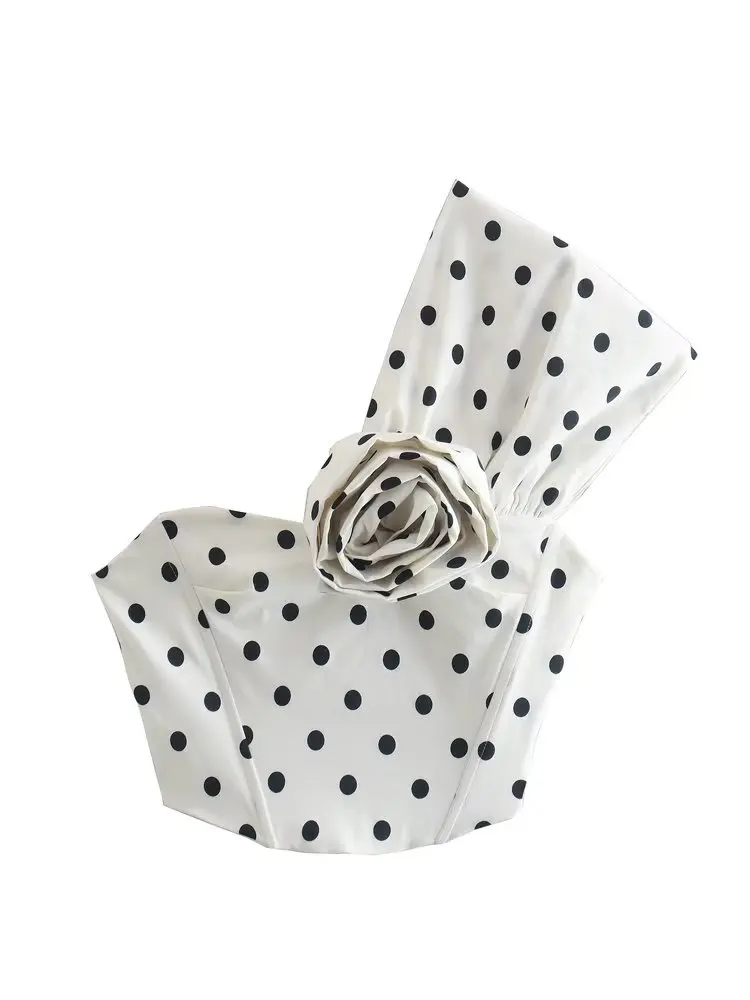 

MESTTRAF Sexy Design 2022 Women Polka Dot Print Asymmetry Crop Tank Tops Vintage One Shoulder Side Zipper Female Camis