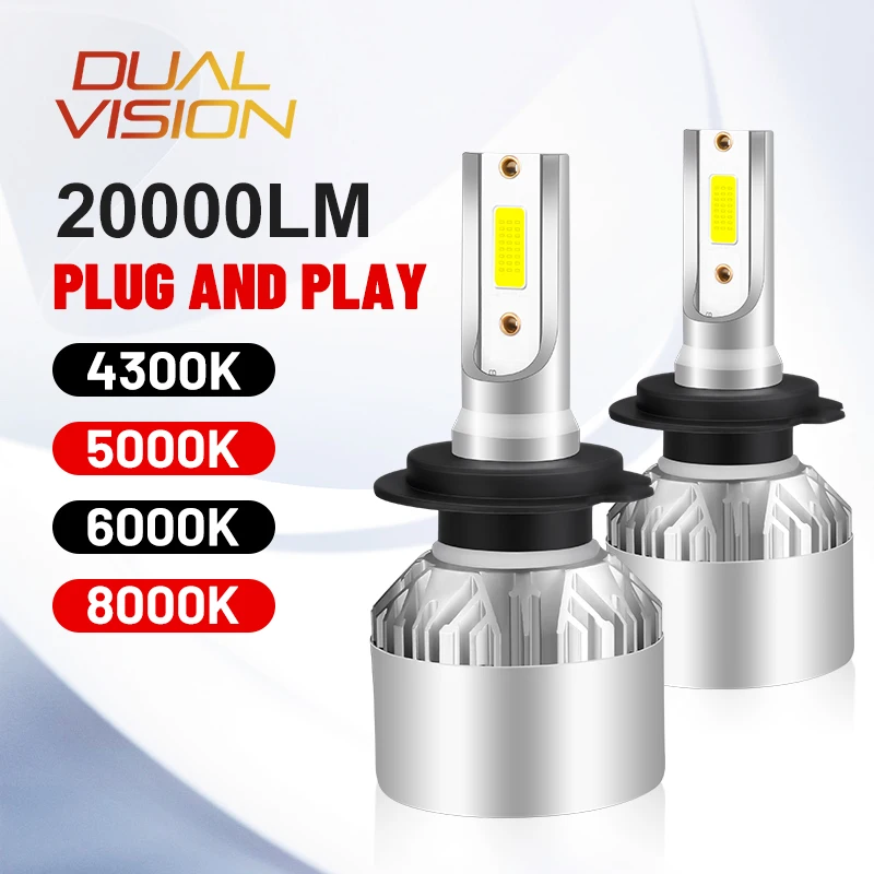 

H7 LED 20000LM H11 H8 H9 H1 H4 9005 HB3 9006 HB4 9012 HIR2 H3 9007 HB5 9008 H13 Car Lights 3000K 5000K 6000K 8000K Fog Light 12V