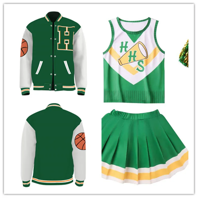 

Adult Stranger Cos Things S4 Hawkins High School Baseball Jacket Coat Cheerleading Cosplay Costume Halloween Carnival Suit