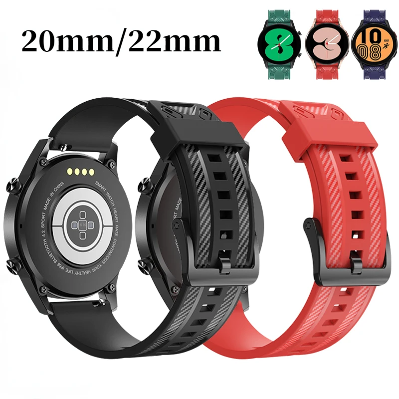 22mm 20mm Carbon Fiber+Silicone Strap for Samsung Galaxy Watch 6/5/4/3 Huawei Watch 3/GT2 Bracelet Wristband For Amazfit GTR/GTS