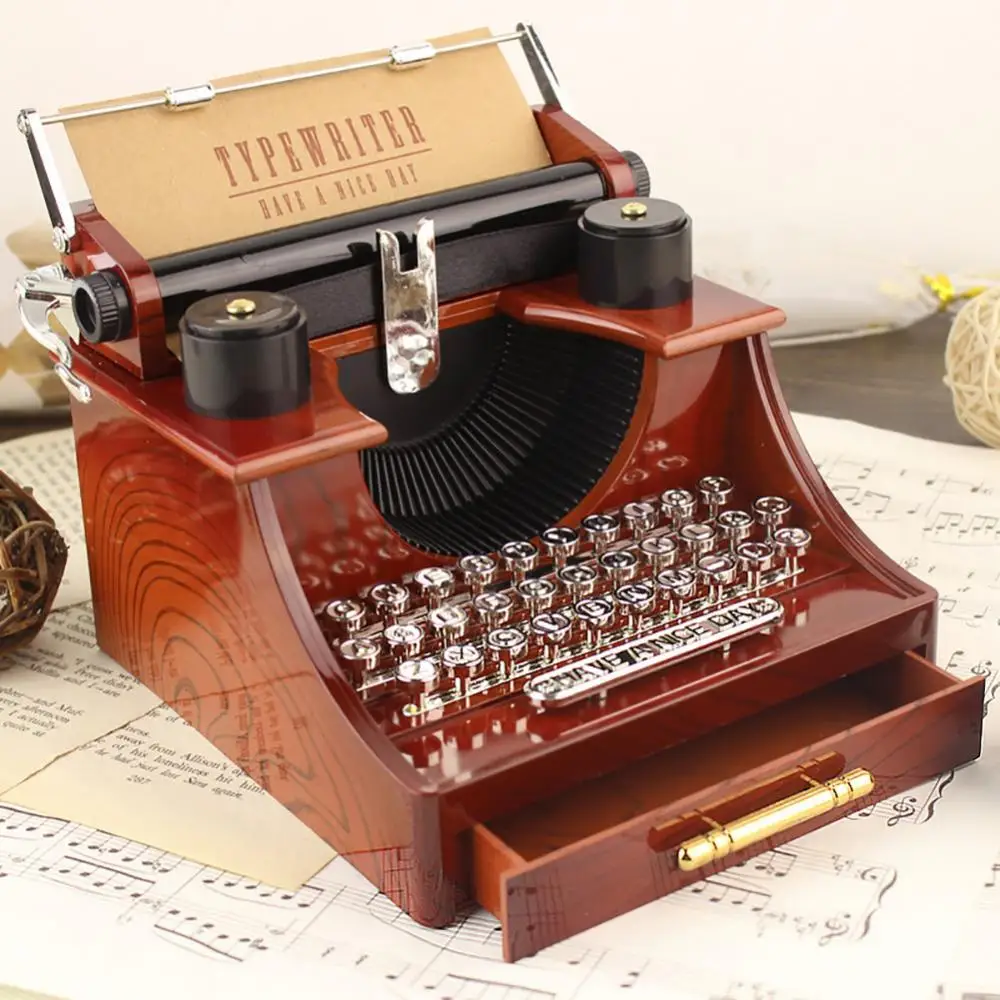 

Creative Retro Typewriter Music Box Desktop Home Office Decor Kids Toy Gift