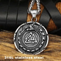 316l stainless steel norse viking valknut pendant necklace men vintage viking ouroboros necklace odin rune amulet jewelry
