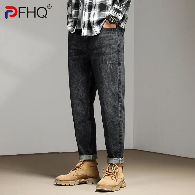 PFHQ 2023 Autumn Men's Elegant Personality Pants Casual Trendy Jeans Casual Stretch Denim Stylish Fashion High Quality Trousers