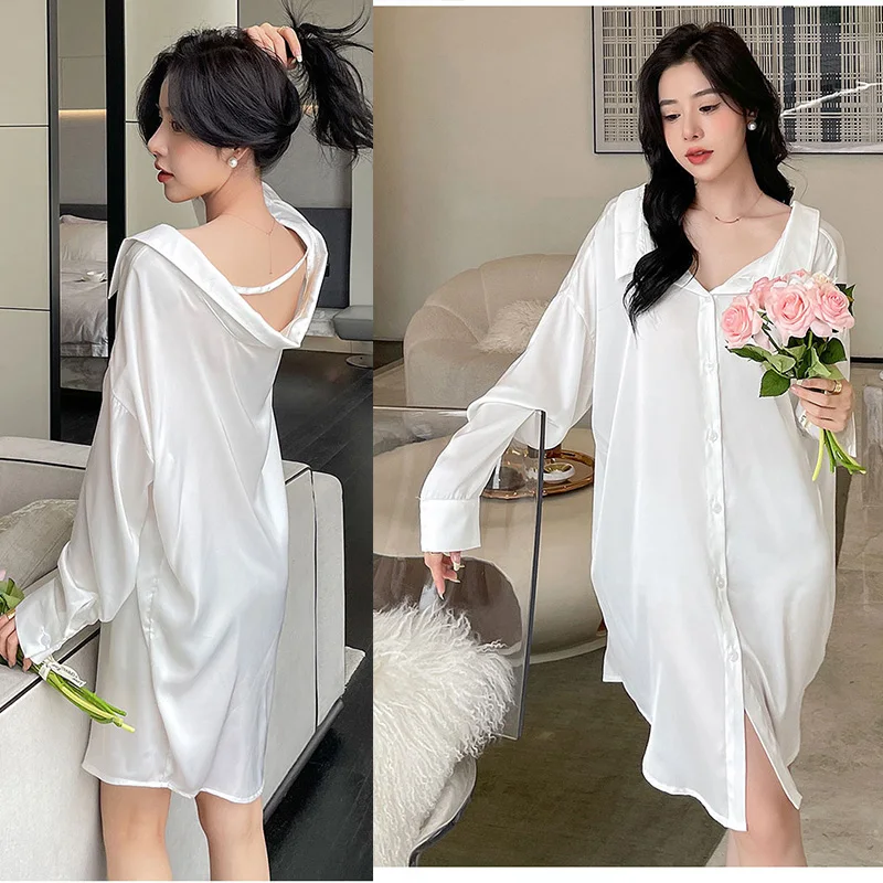 

Sexy Shirt Oversize Nightgwon Women Sleepshirt Baggy Rayon Homewear Loose Sleepwear Female Lingerie Home Dressing Gown Nightwear