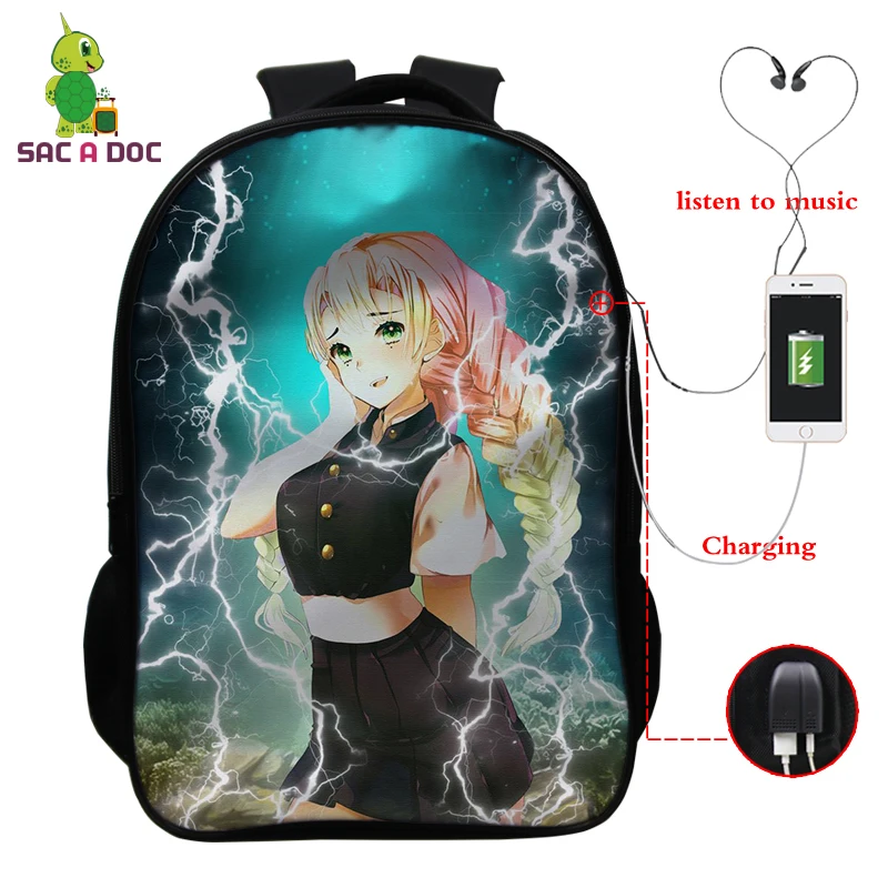 

Harajuku Anime Kimetsu No Yaiba USB Mochilas Student Fashion Bookbag 3d Comics Sexy Kanroji Mitsuri Women Men Laptop Backpacks