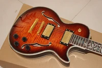 custom semi hollow body jazz electric guitarrosewood fingerboard gutiarra tiger flame sunburst gitaar