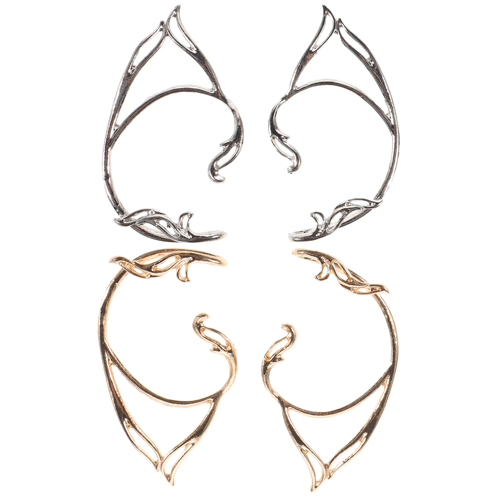 2-парные серьги-каффы без пирсинга в виде эльфа серебряные универсальные серьги