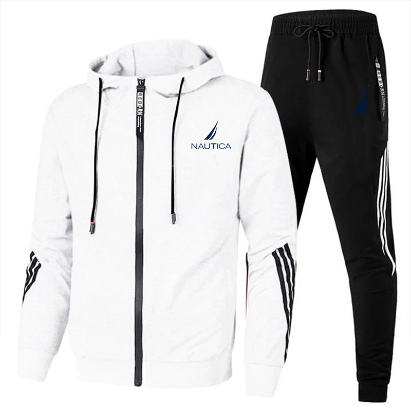 2023 New Brand NAUTICA Men's Zipper Hoodie Set + 2pcs High Quality Casual Sweatpants Fashion Sports Men's Suit M-XXXL