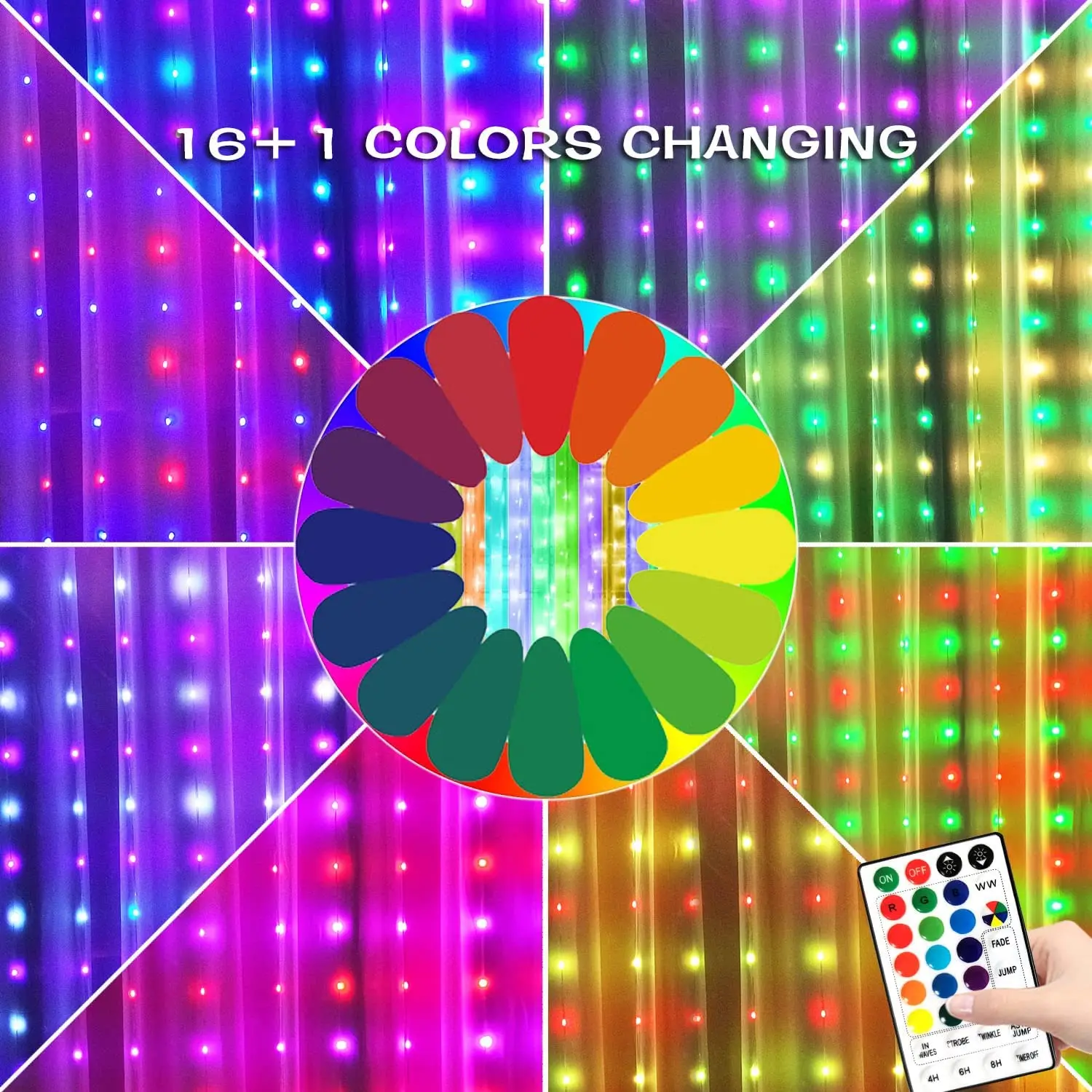 

RGB LED Curtain String Lights Xmas Fairy Lights 17 Color Backdrop Waterproof String Lights for Navidad Chrsitmas Decorations