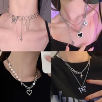 ins butterfly stacking necklace female trendy net red hip hop personality design clavicle chain necklaces for women