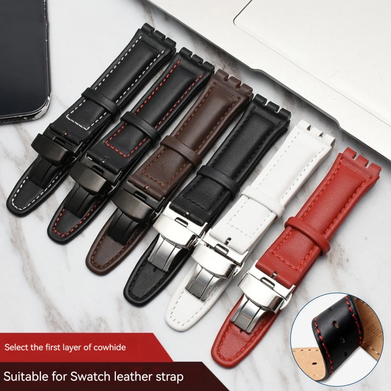 

Genuine Leather Strap For Swatch YCS YAS YGS series Watchband 17mm 19mm Steel Stainless Clasps Men Watch Accessories