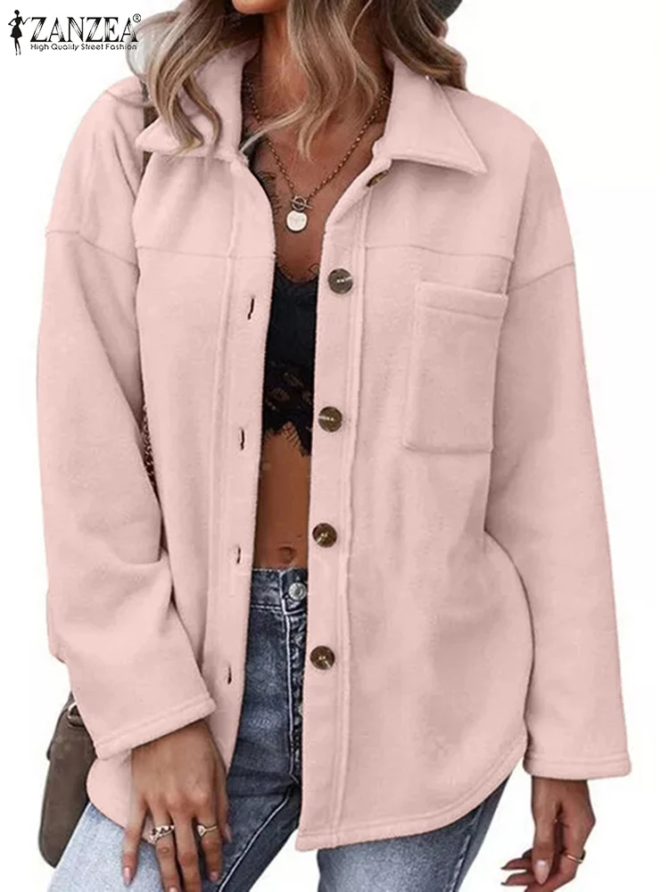 

Autumn Women Coats Fashion Lapel Neck Long Sleeve Shirt Jackets 2022 ZANZEA Solid Buttons Down Outwear Casual Loose Blusas Tops