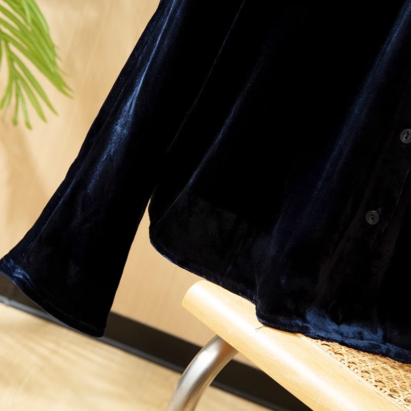 Легкая роскошная 30% натуральная шелковая бархатная рубашка с v-образным вырезом и