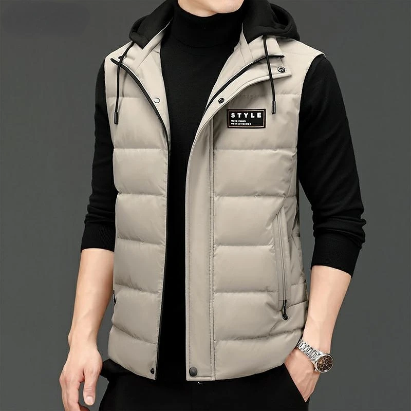 New Brand Casual Fashion Windbreaker Sleeveless 90% Mens Duck Down Vest Jacket With Hood Puffer Waistcoat Winter Mens Clothes