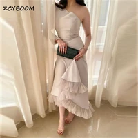 elegant long mermaid prom gowns one shoulder 2022 summer women backless ankle length ruched tulle party evening party dresses