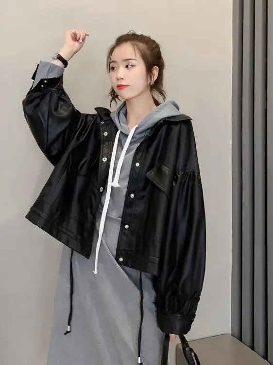 Кожаное пальто верхняя одежда для женщин весна-осень 2024 новая корейская