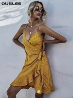 summer boho slip sleeveless dresses for women sexy mini asymmetrical wrap ruffle dress ladies beach vacation short sundress