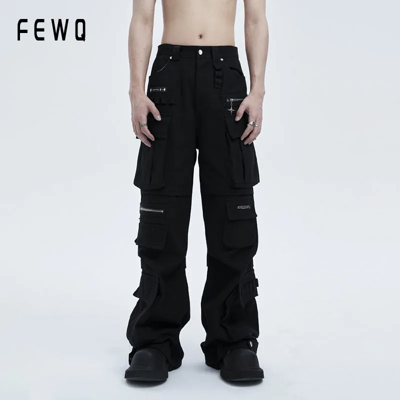 

FEWQ Men's American Style High Street Multi Pockets Heavy Industry Cargo Pants Casual Loose Versatile High Waist Trouser 24X1010
