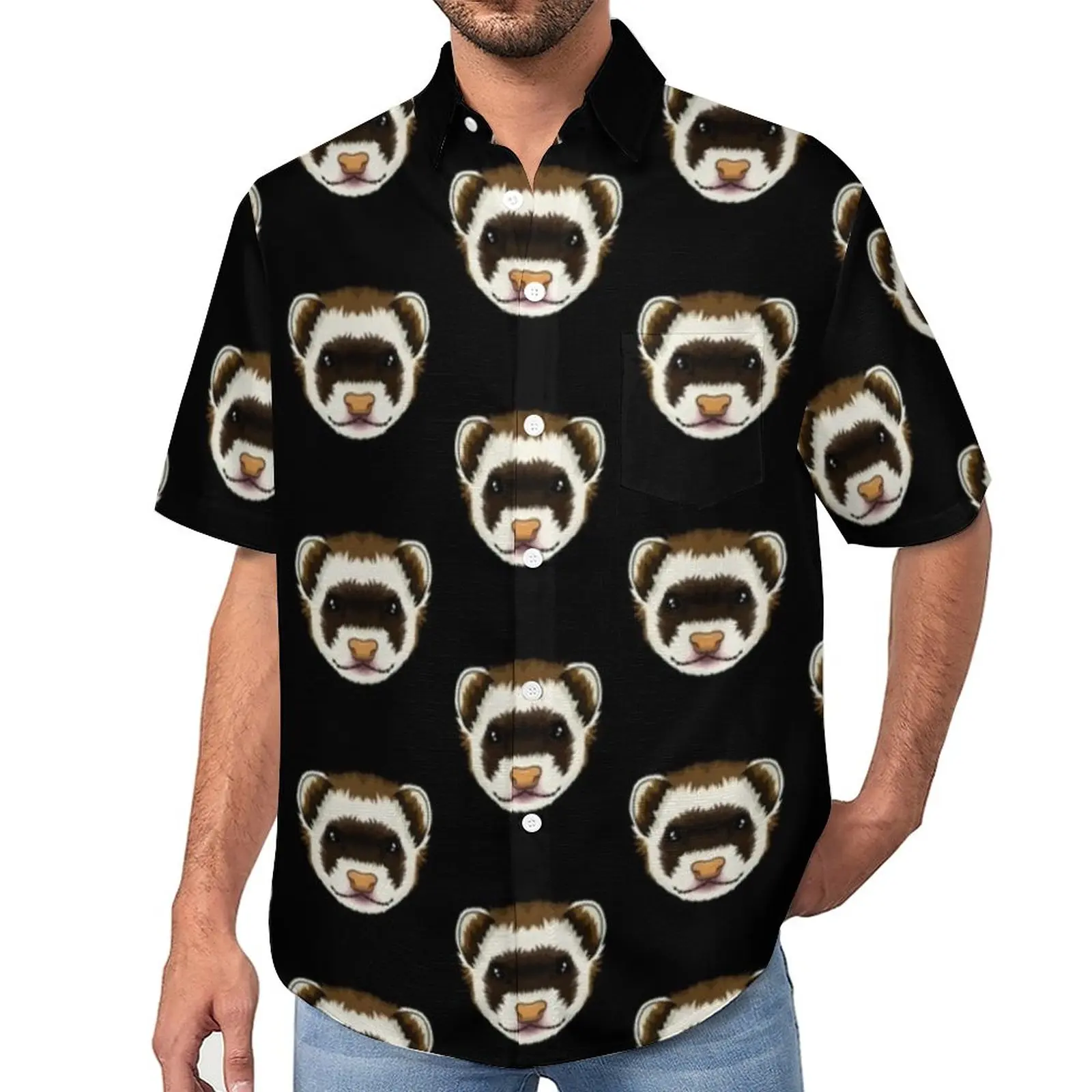 

Ferret Animal Head Blouses Men Cute Ferrets Casual Shirts Short Sleeve Custom Fashion Oversized Vacation Shirt Birthday Present