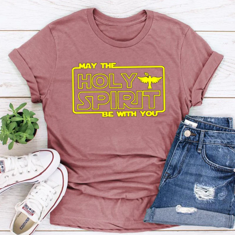 

May The Holy Spirit Be with You Tshirts Woman Christian God Graphic Tees Women Jesus Tee Christian Clothes Plus Size XL