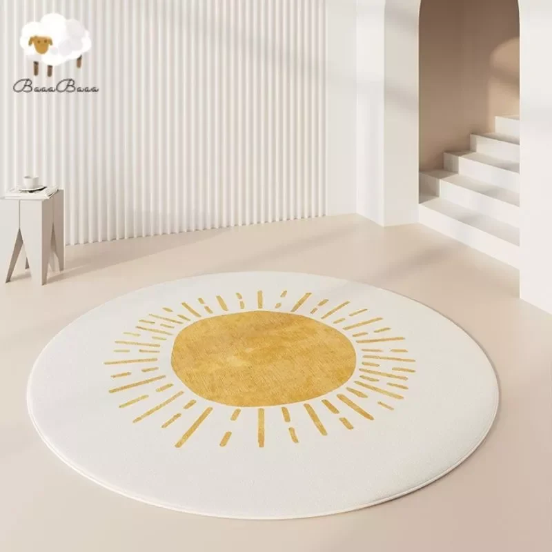 

NEW2023 Sun Yellow Mat For Children Fluffy For Living Room Hairy Baby Rug Round Soft Carpets For Kids Room Plush Bedroom Rug