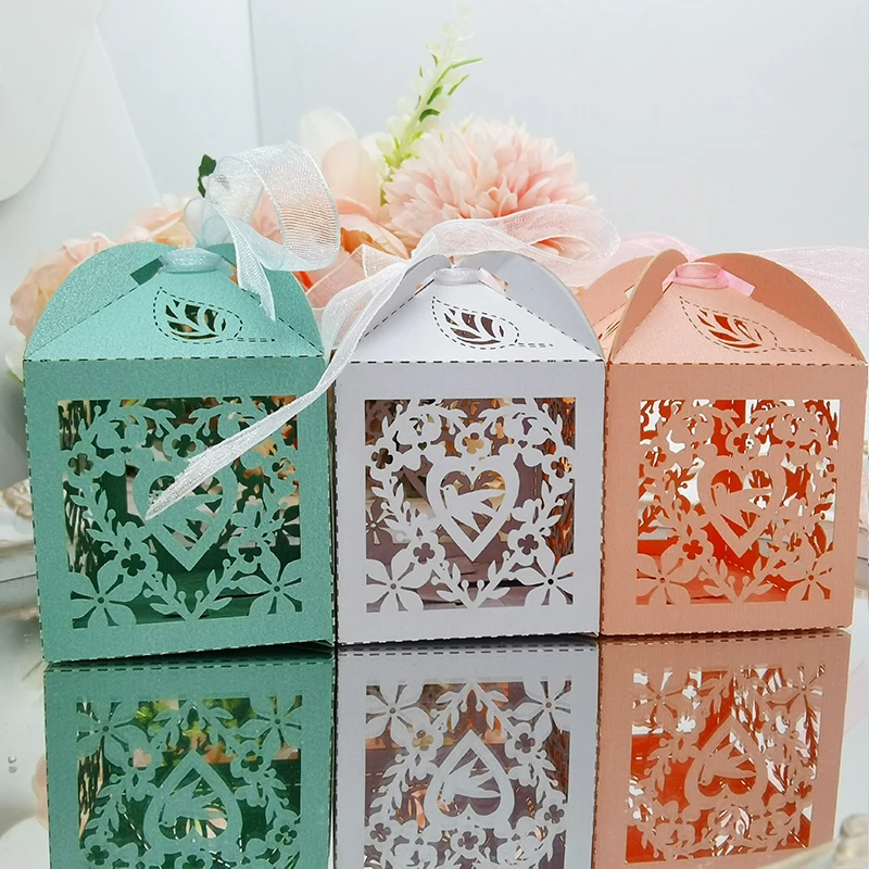 

10pcs Cute Bird Heart Candy Box Guests Gift Packaging Bags Boxes With Ribbons Wedding Wild Birthday Baptism Party Decorations
