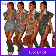 10sets Bulk Items Wholesale Lots Dress Sets Women Sexy Camouflage Skirts Outfits Wash Crop Top + Split Skirt Y2k Clothes M11251 