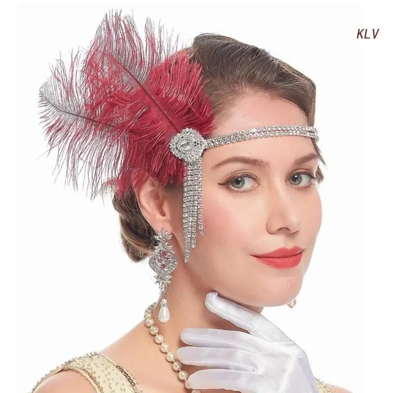 

1920s Glistening Headband for Women Flapper Headpiece Accessories for Gatsby Party Elegant Feather Tassel Headband