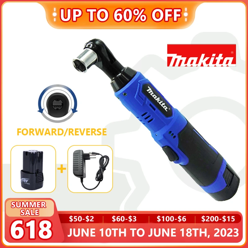 

Makita 50N.m Электрический ключ с трещоткой 18V перезаряжаемая стандартная угловая дрель, шуруповерт для удаления шурупов, автомобильный инструмент