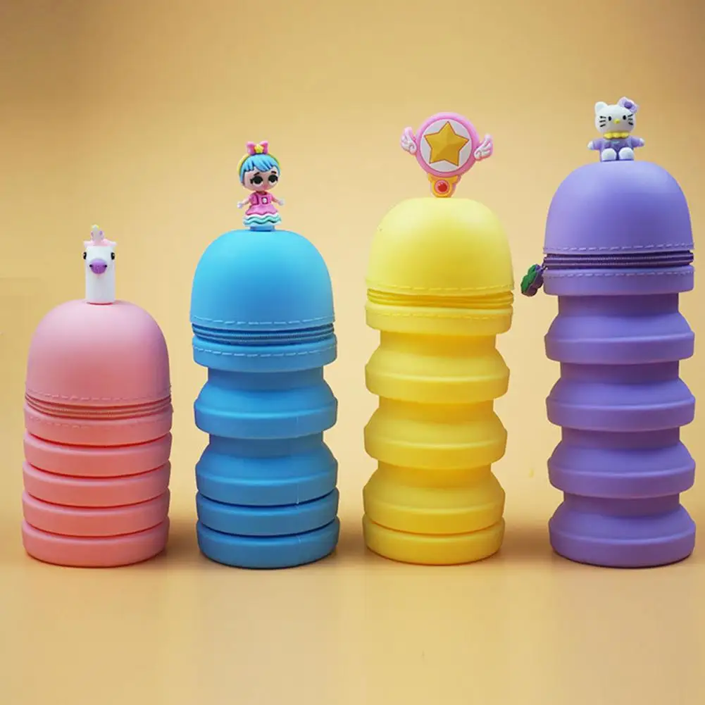 

Eye-catching Pencil Bag Perfect Gifts Silicone Cartoon Zipper Stretchable Pen Holder for Daily